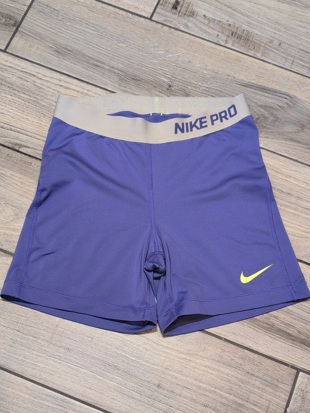 Nike Pro Women's Purple Training Bike Shorts with Neon Accent